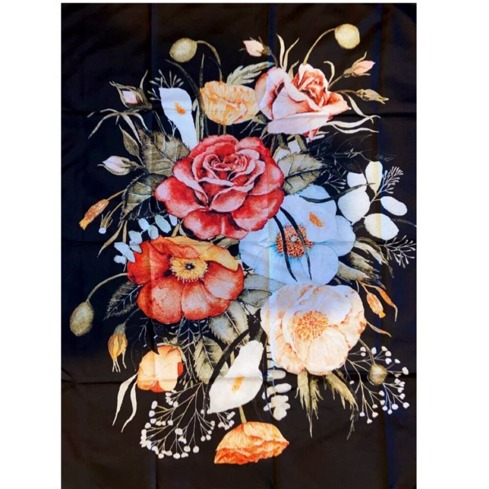 Black Flowers Floral‎ Tapestry Hanging Wall Decor
